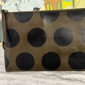 Madewell The Leather Pouch Clutch Olive with Black Polka Dot Print